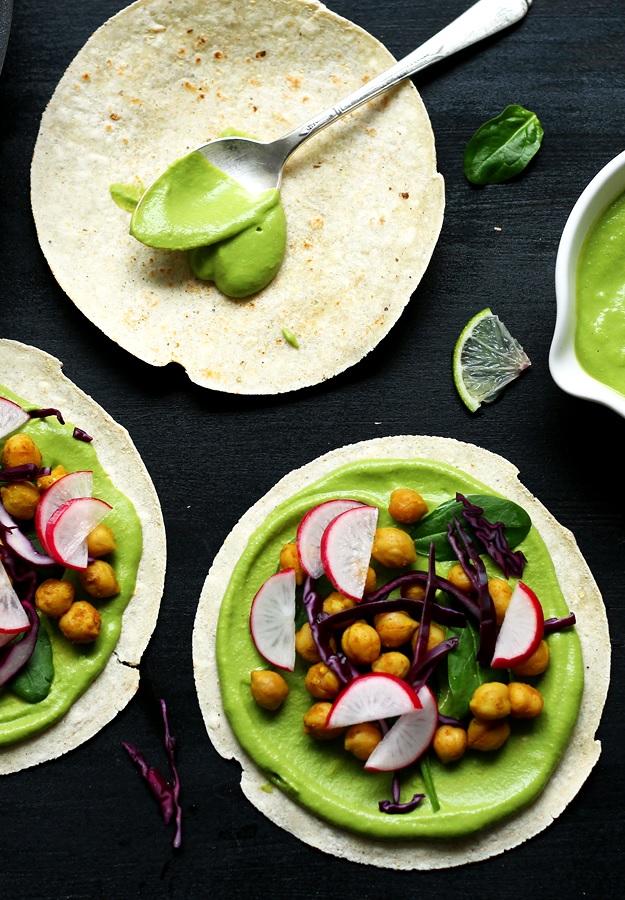 Green Spring Tacos With Curried Chickpeas