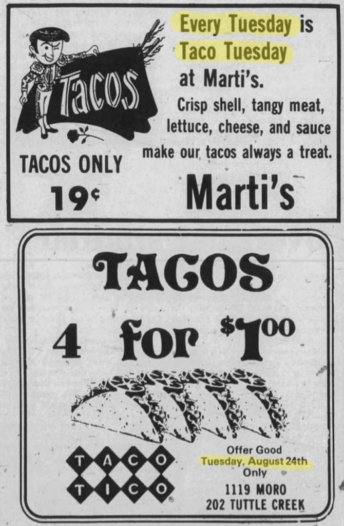 Taco Tuesday 1976 - See this Marti's AD in The Manhattan Mercury, Manhattan, Kansas • Mon, Aug 23, 1976