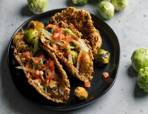 Smashed DYPs® and Griddled Brussels Sprouts Parmesan Tacos