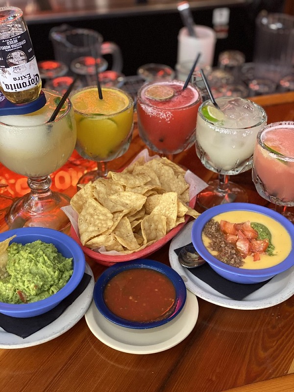 Chips and dips with a variety of margaritas