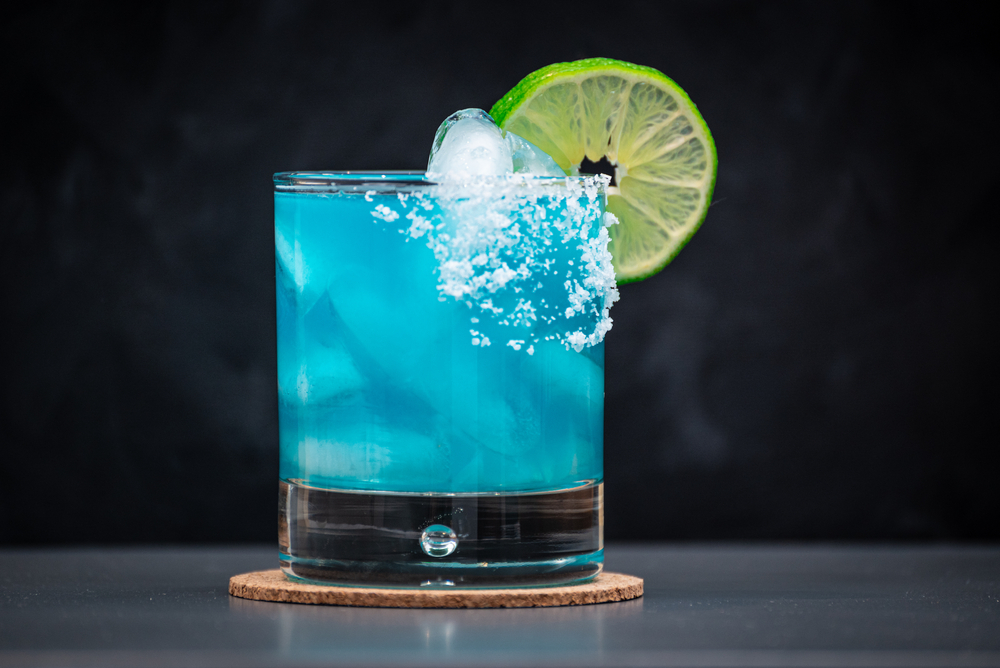 Blue,Margarita,On,The,Rocks,With,Salted,Rim,And,A