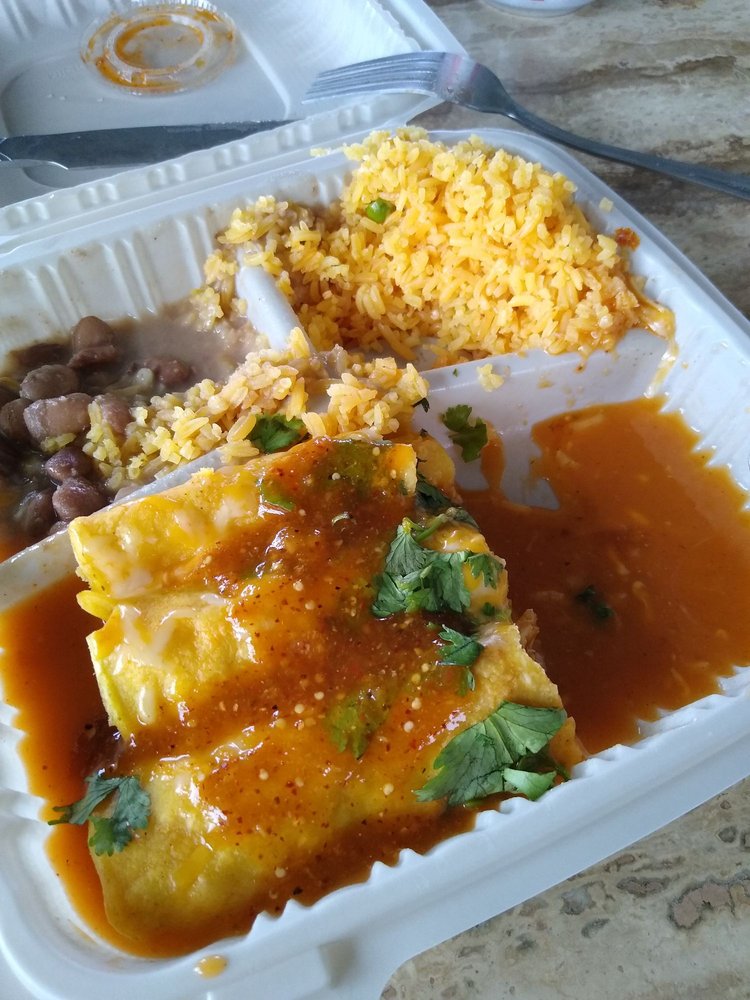 Chicken enchilada special with rice and beans