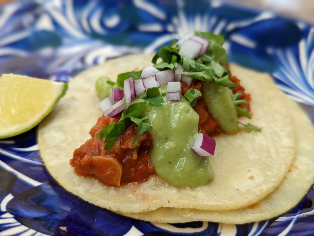 Chorizo and potatoes taco with Tijuana style salsa