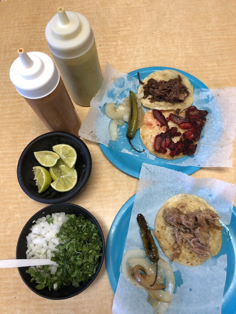Barbacoa, Trompo, and, Carnitas Tacos with Salsas & Taco Fixings