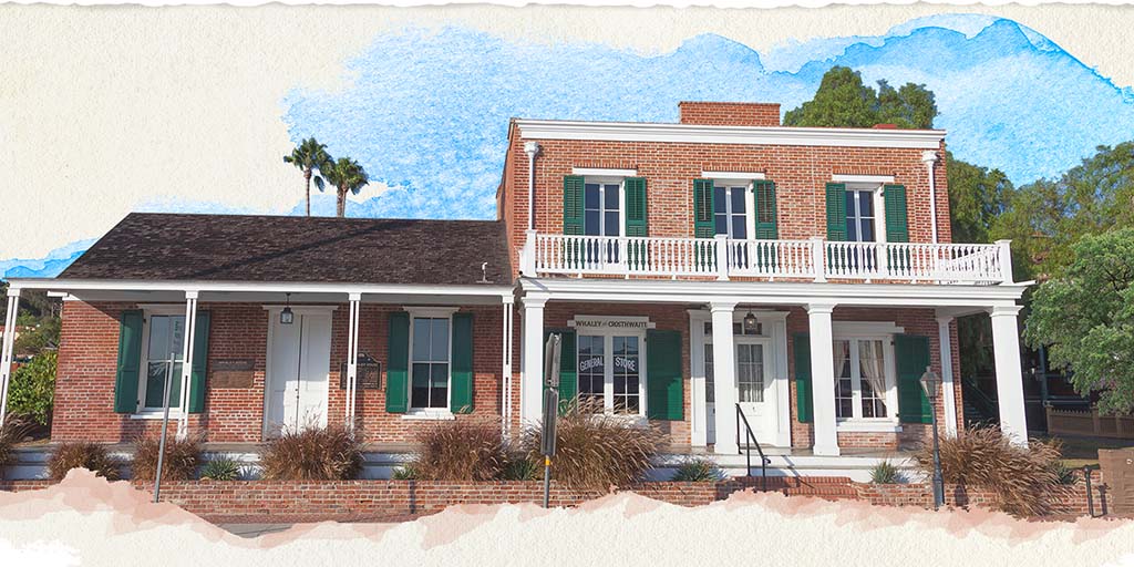 The stately Whaley House in San Diego with its vintage architecture.