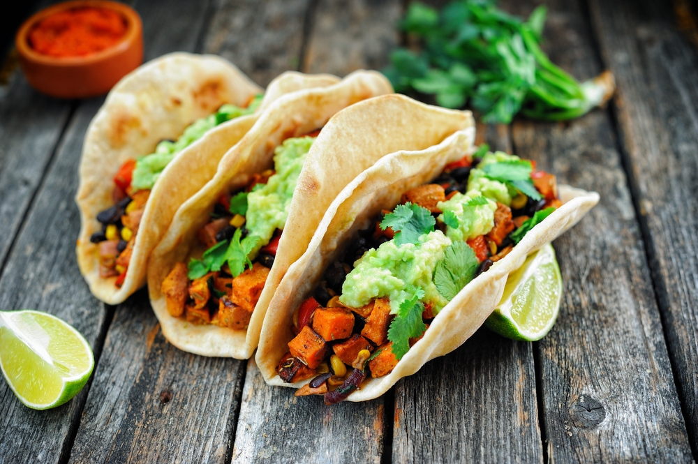 Homemade,Vegan,Tacos,With,Black,Beans,,Sweet,Potato,And,Guacamole