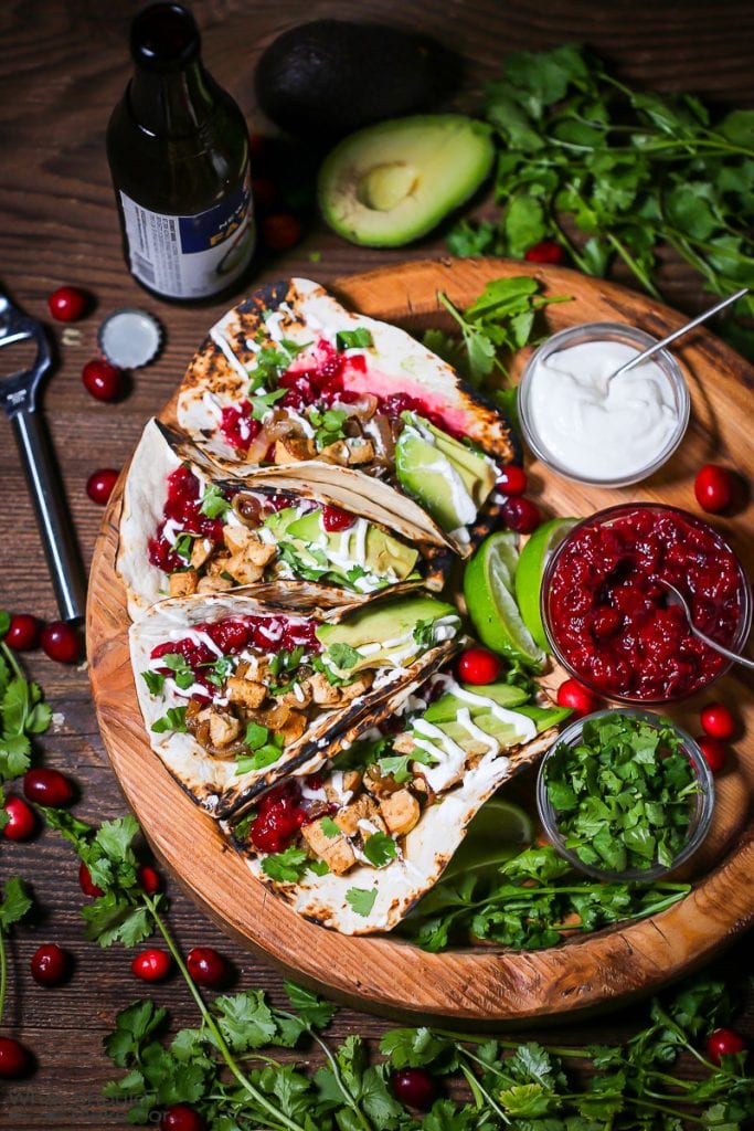 Turkey Tacos with cranberries and avocado