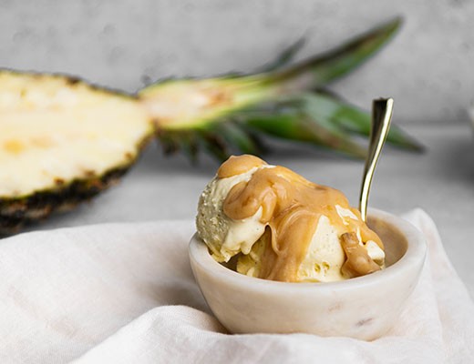 Elefante Green Gold™ Pineapple Ice Cream with Pineapple-Caramel Sauce