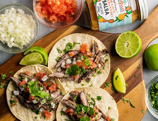 Orange Habanero Salsa Marinated Skirt Steak Tacos