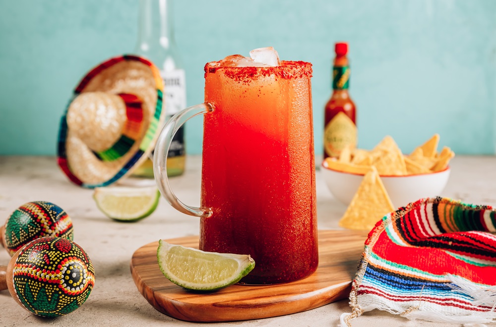 Michelada,-,Mexican,Inspired,Cocktail,With,Beer,,Lime,Juice,,Tomato