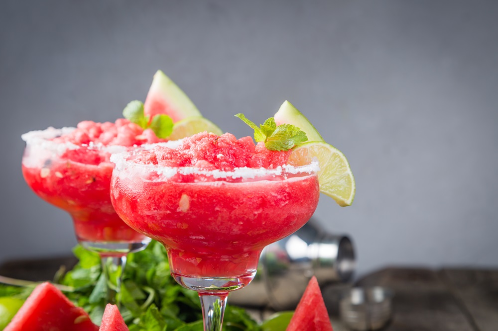 Watermelon,Margaritas,With,Lime,And,Mint