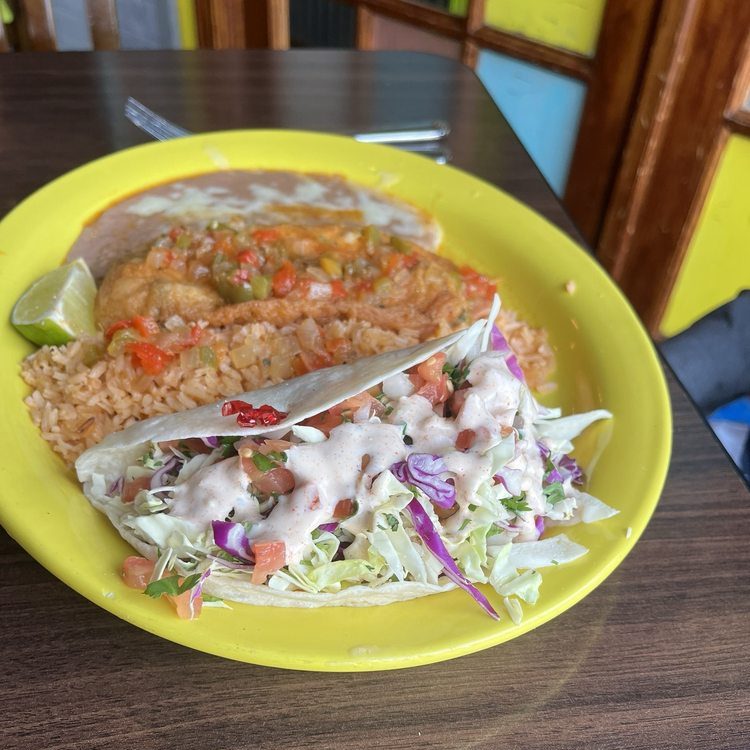 Chili relleno and Baja shrimp taco combo